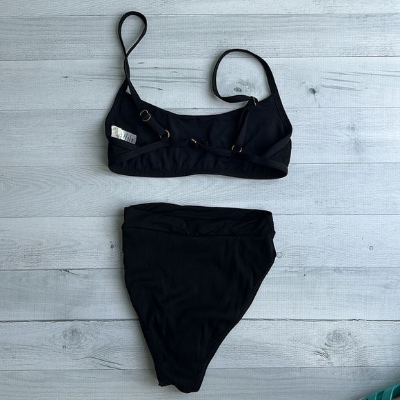 L*Space Black Ribbed Bathing Suit Set Size XS - Picture 3 of 6